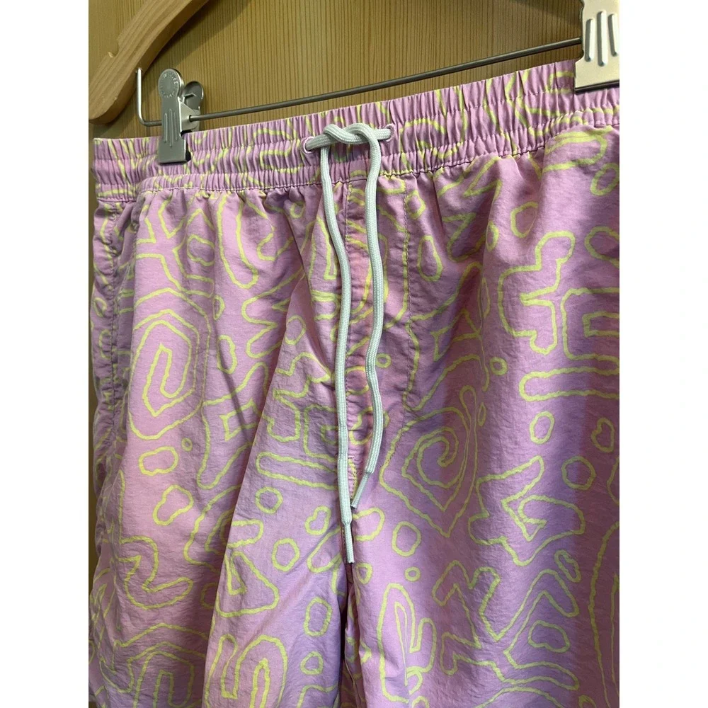 Empyre Swim Trunks Mens Medium Pink Yellow Abstract Swirl Mesh Lined Shorts